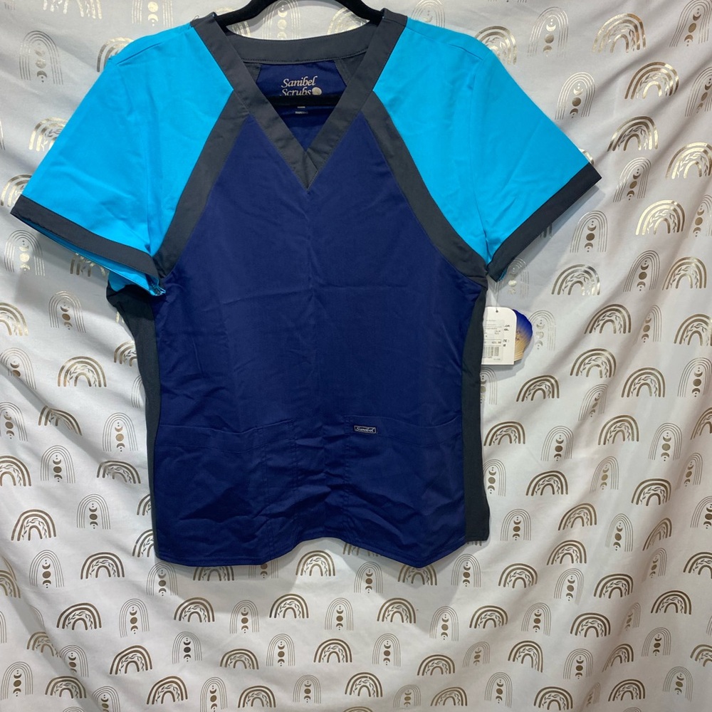 Sanibel Scrubs Women's Top in Blue and Gray
